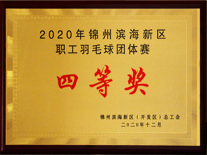 2020年锦州滨海新区职工羽毛球团体赛四等奖
